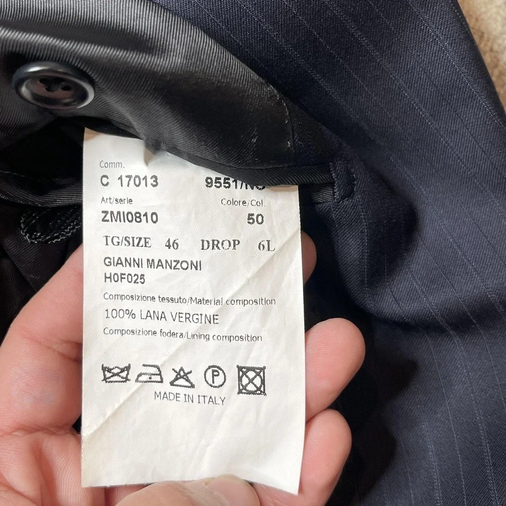 Gianni Manzoni Navy Pinstripe Blazer Reda Super 130s Virgin Wool‎ Italy 46L